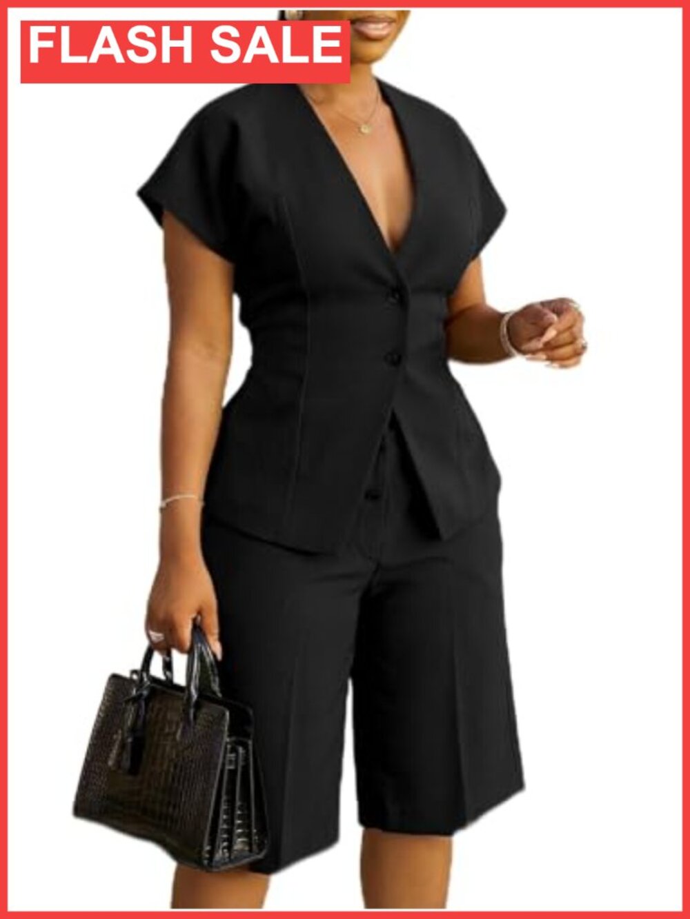 Women's 2pc Summer Blazer Suit Set Cap Sleeve Business Pantsuit